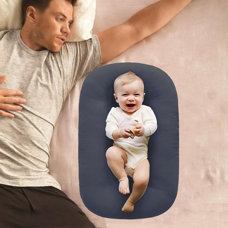 Loevin Baby Lounger for Newborn,Baby Play Mat Soft Cotton Breathable for Playtime & Awake-Time,Flat Babies Essentials Gifts 0-12 Months Home Travel(Dark Gray) - Image 2